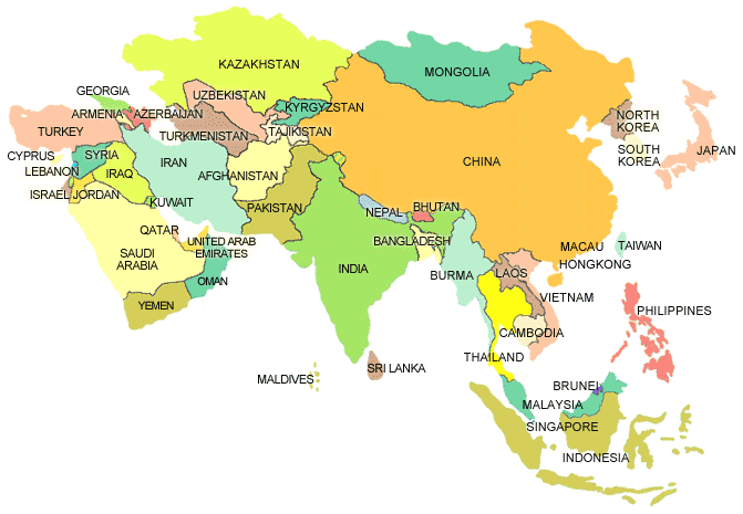 Карта азии с названиями