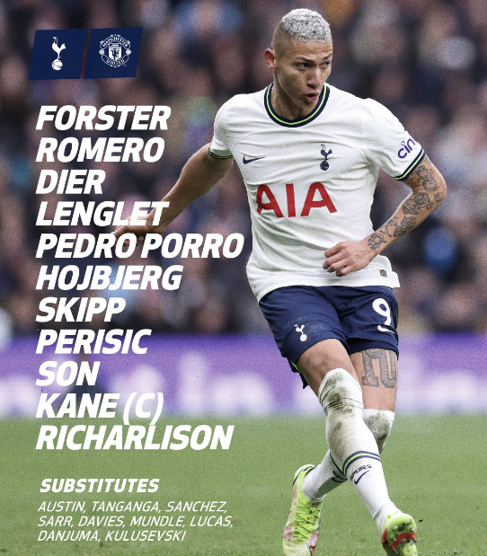 "Тоттенхэм" и "Манчестер Юнайтед" объявили стартовые составы на матч 33-го тура АПЛ